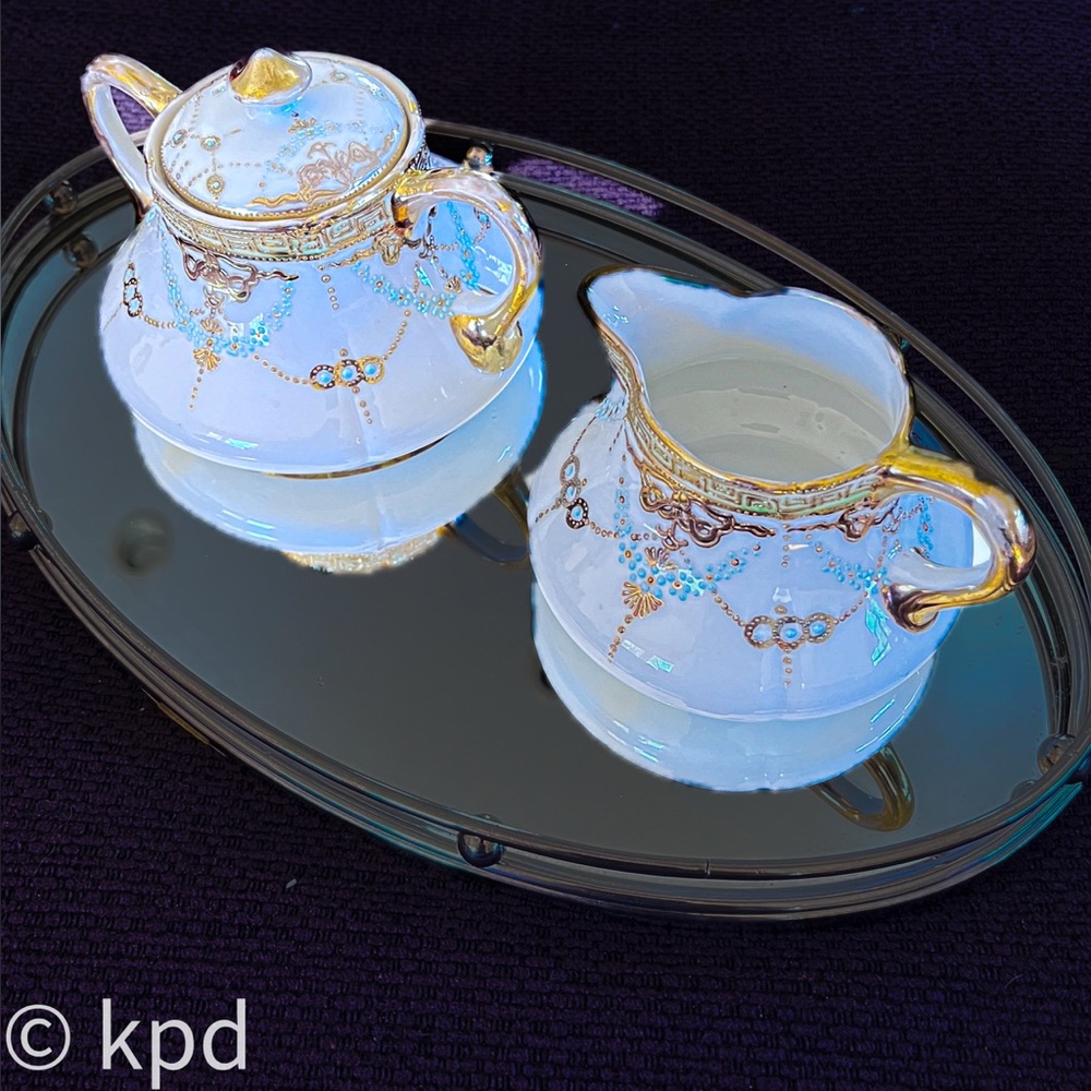 Vintage 3 Pc Sugar & Creamer Mikado Extra Hand Painted, including Gold Beading - Picture 2 of 10